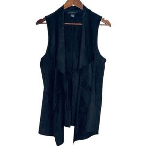 Joan Vass NY Black Faux Suede Leather Vest